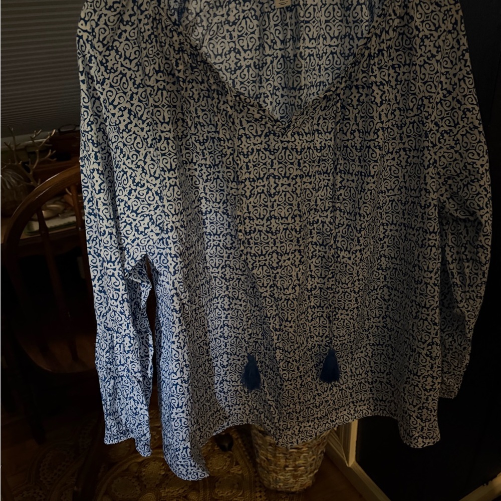 J. Crew Blue and White Patterned Blouse